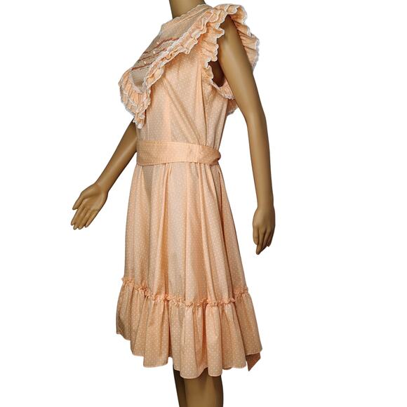 70s Jeri Bee Belted Rockabilly Prairie Square Dance Ruffle Layered Dress Size 16 - Picture 2 of 13